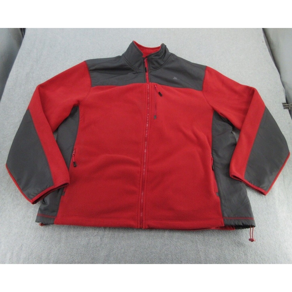 Starter Mens Fleece Jacket Regular Red Charcoal Full Zip Mock Neck 2XL